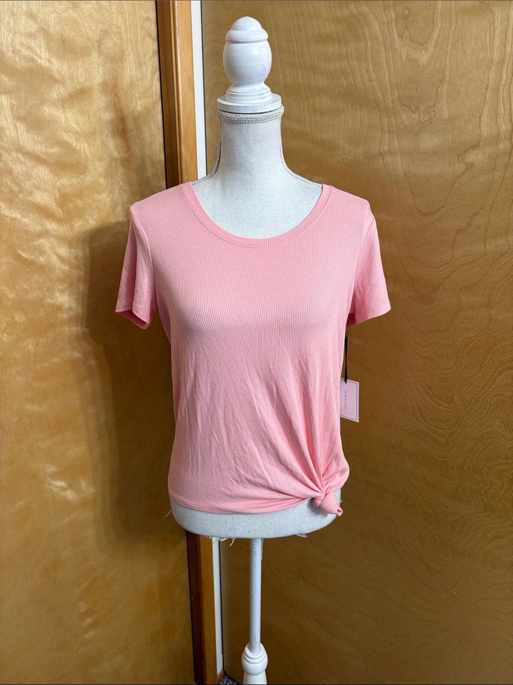 NWT 1. State **Light Flaws** Light Pink Ribbed Knot Front Short Sleeve Top S